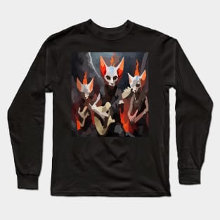 watercolor sphinx cat playing fiery guitar in Volcano Long Sleeve T-Shirt